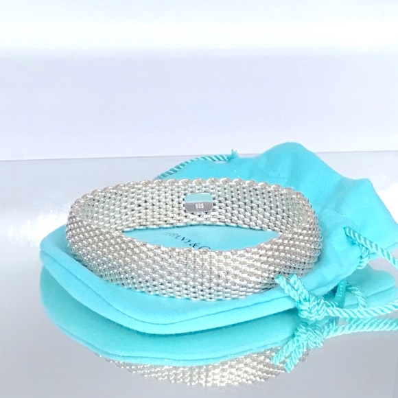 Tiffany & Co. Somerset Mesh Bangle Sterling Silver 925 Bracelet - Picture 2 of 3